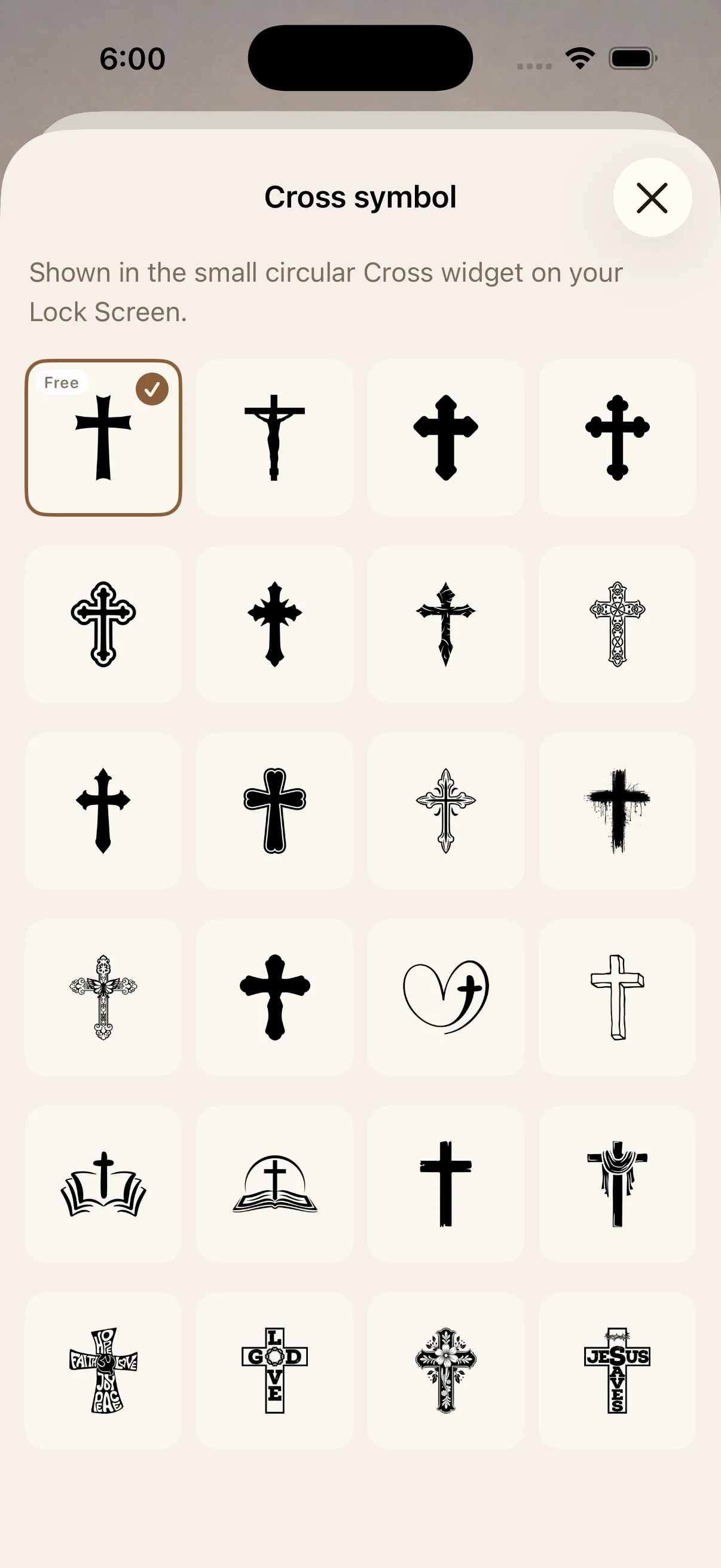 Lock Screen — Cross symbol widget