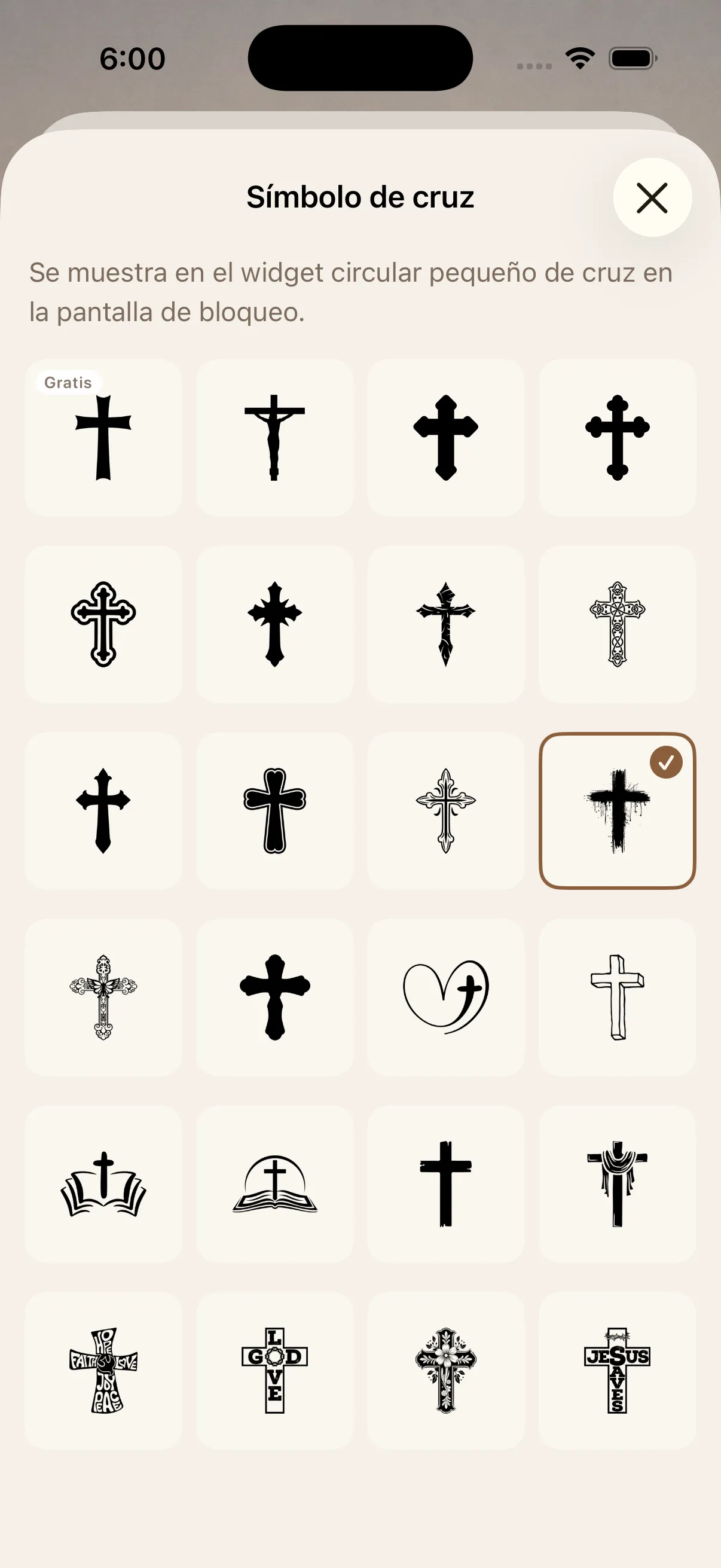 Pantalla de bloqueo — widget de símbolo de la Cruz
