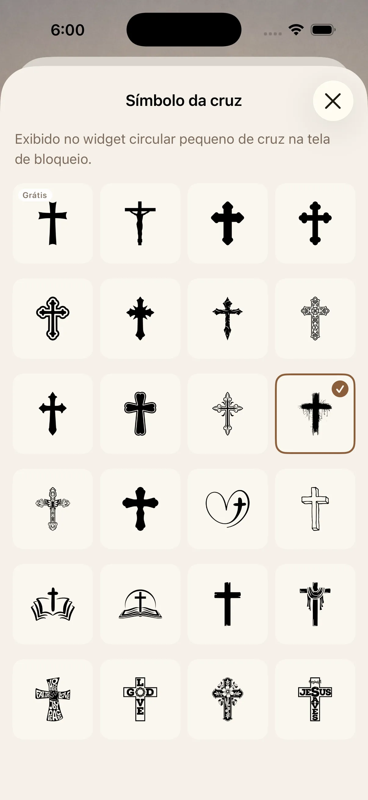 Tela de bloqueio — widget símbolo da Cruz