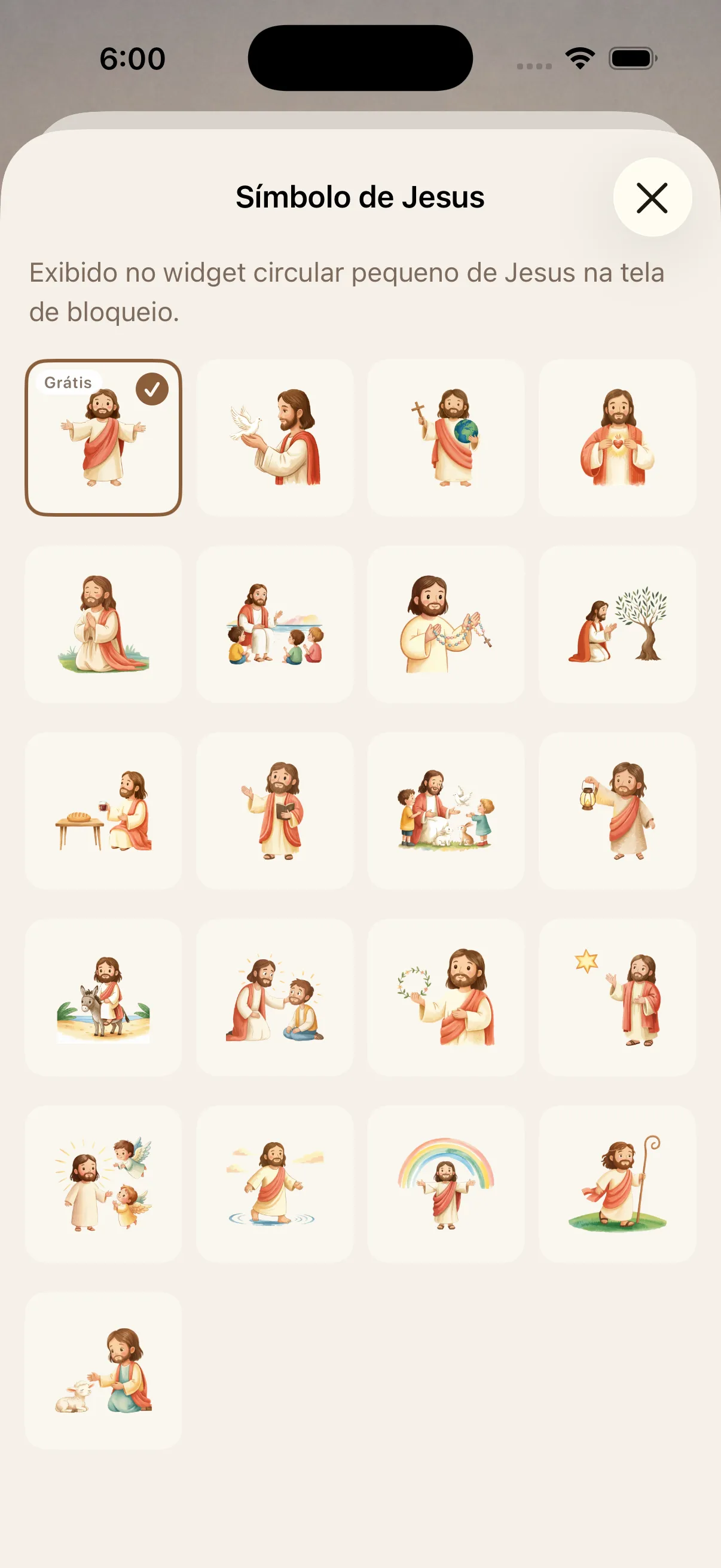 Tela de bloqueio — widget símbolo de Jesus